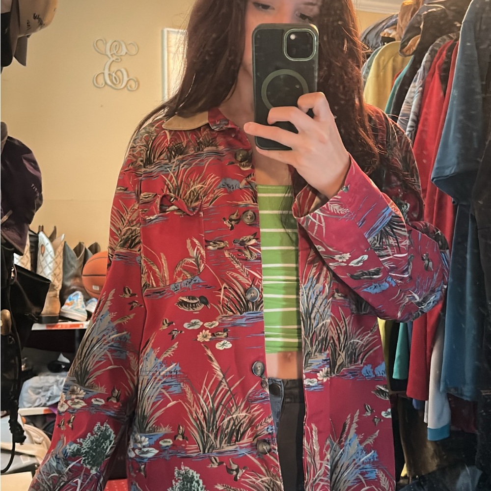 Duck Head Red and Green Utility Jacket Bold Botanical Design